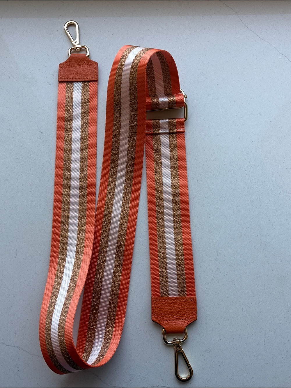 Vibrant Striped Orange & Metallic Gold Bag Strap